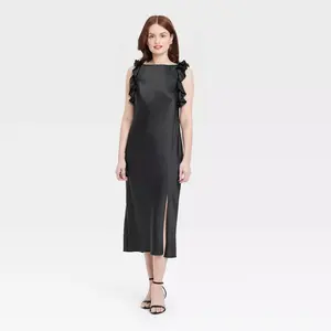 Women's Ruffle Sleeve Satin Maxi Dress - A New Day