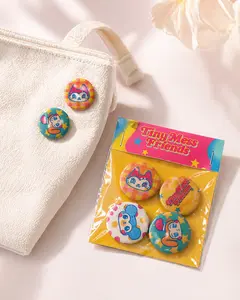 4Pcs Holographic Character Pin Buttons | Cute Kawaii Collectible Badge Set for Bags Backpacks Jackets Hats Anime Aesthetic Accessories by Tiny Mess Friends