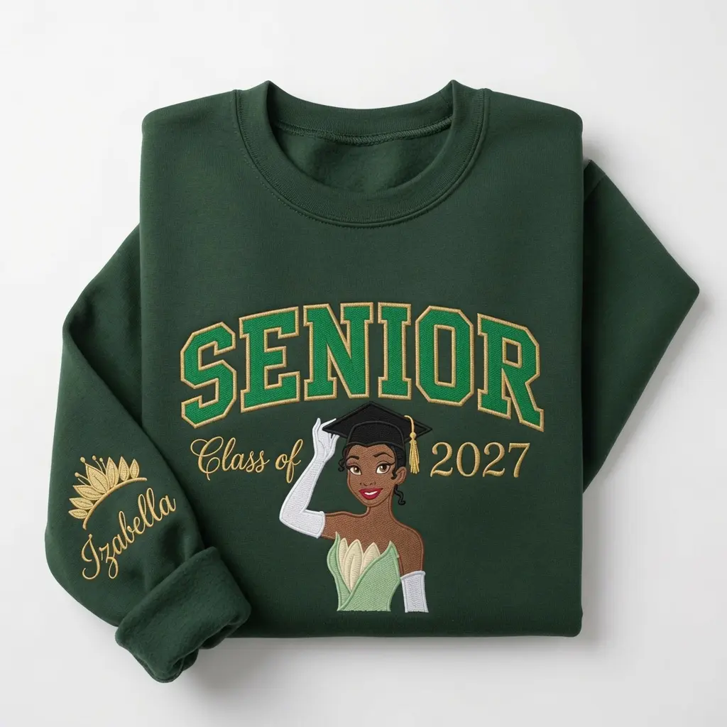 Tiana Senior Embroidered Sweatshirt, Personalized  Princess Sweatshirt, Class of 2027 Sweatshirt, Custom Senior Shirt, Graduation Gift