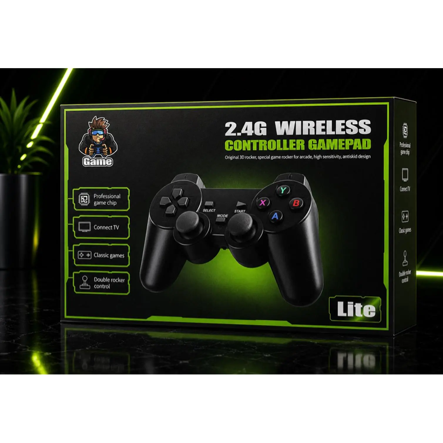 Game 2.4G Wireless Controller Gamepad Lite - Professional Game Chip, Connect TV, Classic Games, Double Rocker Control
