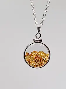 Handmade Dime size Sterling Silver Citrine Shaker Locket Lucite View Locket, Necklace, Beautiful November Birthstone. 2.0 TCW