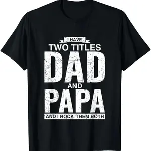 [] Cool Dad And Papa Double Title Rocking T-Shirt For Awesome Fathers Fathersdaygift Menswear Casual graphic tee Shortsleeve Cool Double Title Cotton T-Shirt