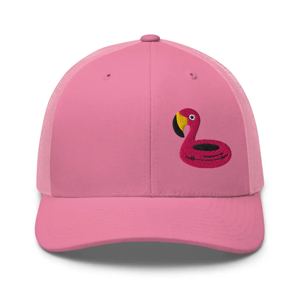 Embroidered Pink Flamingo Beach and Pool Float Retro Trucker Cap