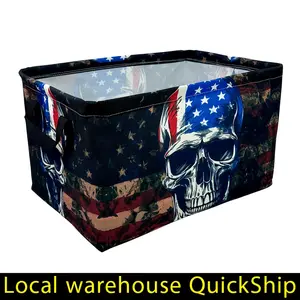 American Flag & Skull Print Laundry Hamper - Thickened Oxford Fabric, Extra Large Collapsible Storage Bin with Open-Top Design for Bedroom, Bathroom, & Clothes Organization, Laundry Room Accessories, Bedroom Organization, Stylish Organizer