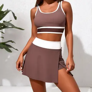 S-XL 2-piece set  Women's Bikini Sets for Color Block Swimsuits with Side Slit Swim Skirt