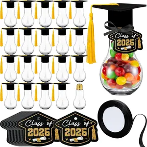 36 Set Graduation Plastic Light Bulb Jars Class of 2026 Graduation Clear Containers with Cap and Tassel Light Bulb Candy Container Bulk Graduation Party Favors Fillable Lightbulb for Party Supplies