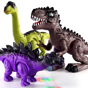 3-Pack Electric Walking Dinosaur Toyset - Realistic Robot T-Rex, Brachiosaurus, Stegosaurus Figures with Roaring Sounds and Lights