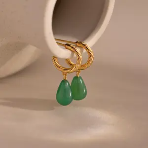 Twisted Jade Hoops by Caitlyn Minimalist - Dainty Green Gemstone Drop Huggie Earrings - Statement Jade Jewelry - Birthday Gift for Her