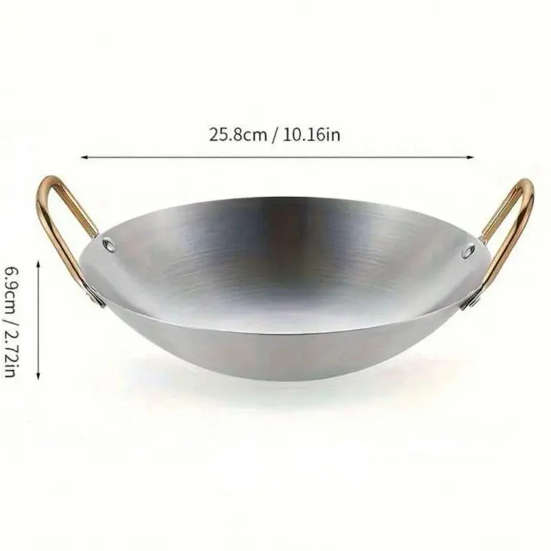 25.8cm/10.16in Stainless Steel Wok with Gold Handles 6.9cm/2.72in Height Ideal for Cooking
