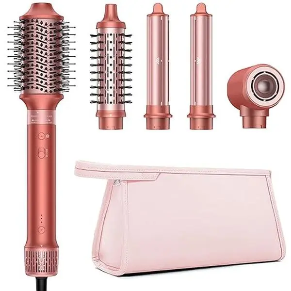 Summerwins 5-in-1 Dual Voltage Hot Air Styler Wrap - 2-Speed High-Speed Blow Dryer Brush with Constant Temperature, Fast Drying, Curling, Straightening, Volumizing, Smoothing, Travel Bag, 100V-240V Hair Tool Gift for Women (Christmas, Holidays)