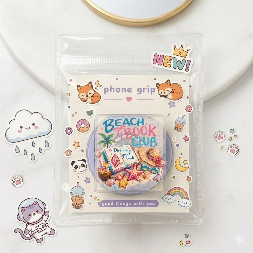 Cute Beach Book Club Phone Grip Holder Bookish Griptok Stand Aesthetic Summer Reading Book Lover Phone Accessories Gift for Her Readers Women