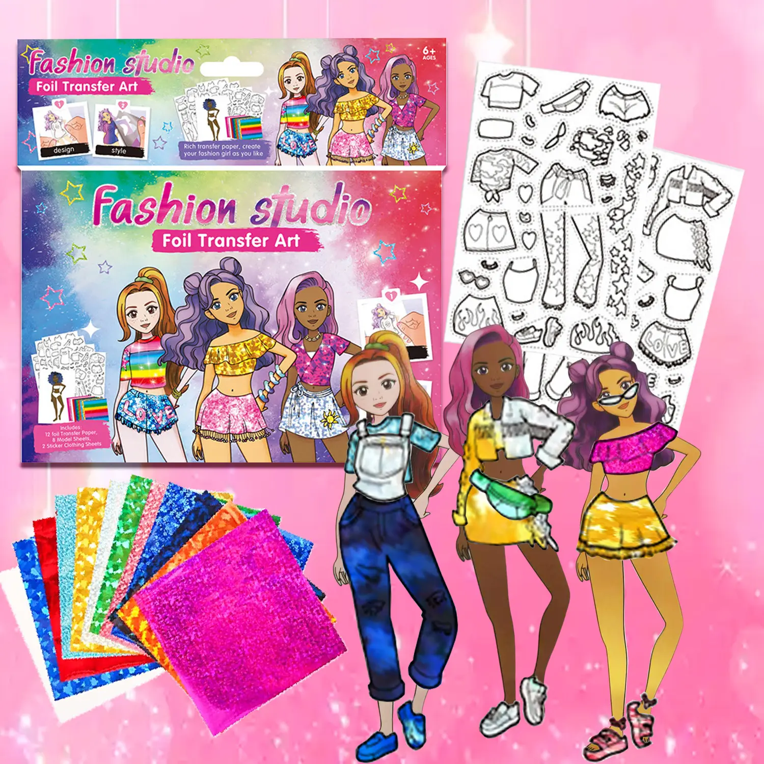 Foil Fun, Creative Cartoon DIY Toys with Transfer Paper and Sheets, Drawing Paper, Fun Kit with No Mess Travel Supply Set, Foil Transfer Art Craft Activity, Craft Kits, DIY Creative Activity, Gifts for Boys & Girls, Birthday, Christmas, Art Crafting Kit