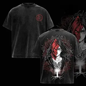 Menswear Distressed Festive Eren Founding Titan Vintage Washed Short-Sleeve Top - Attack on Titan The Rumbling Inspired Dark Red Aesthetic Oversized Soft Cotton Unisex Casual T-Shirt, Gift for AOT Fans