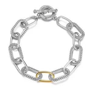Mytys Link Bracelet for Women Two tone Circles Chain Wire Bangle Designer Inspired Bracelets Gift for Valentines Day Jewelry