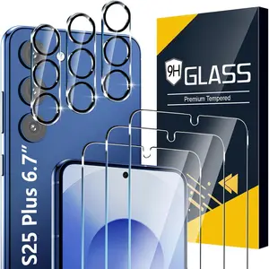 F-PCS26  3 Pack Glass Screen Protector for Samsung Galaxy S25 Plus [6.7 inch] + 3 Pack Camera Lens Protector, 9H Tempered Glass, Fingerprint Unlock, HD Clear Case Friendly Anti-Scratch