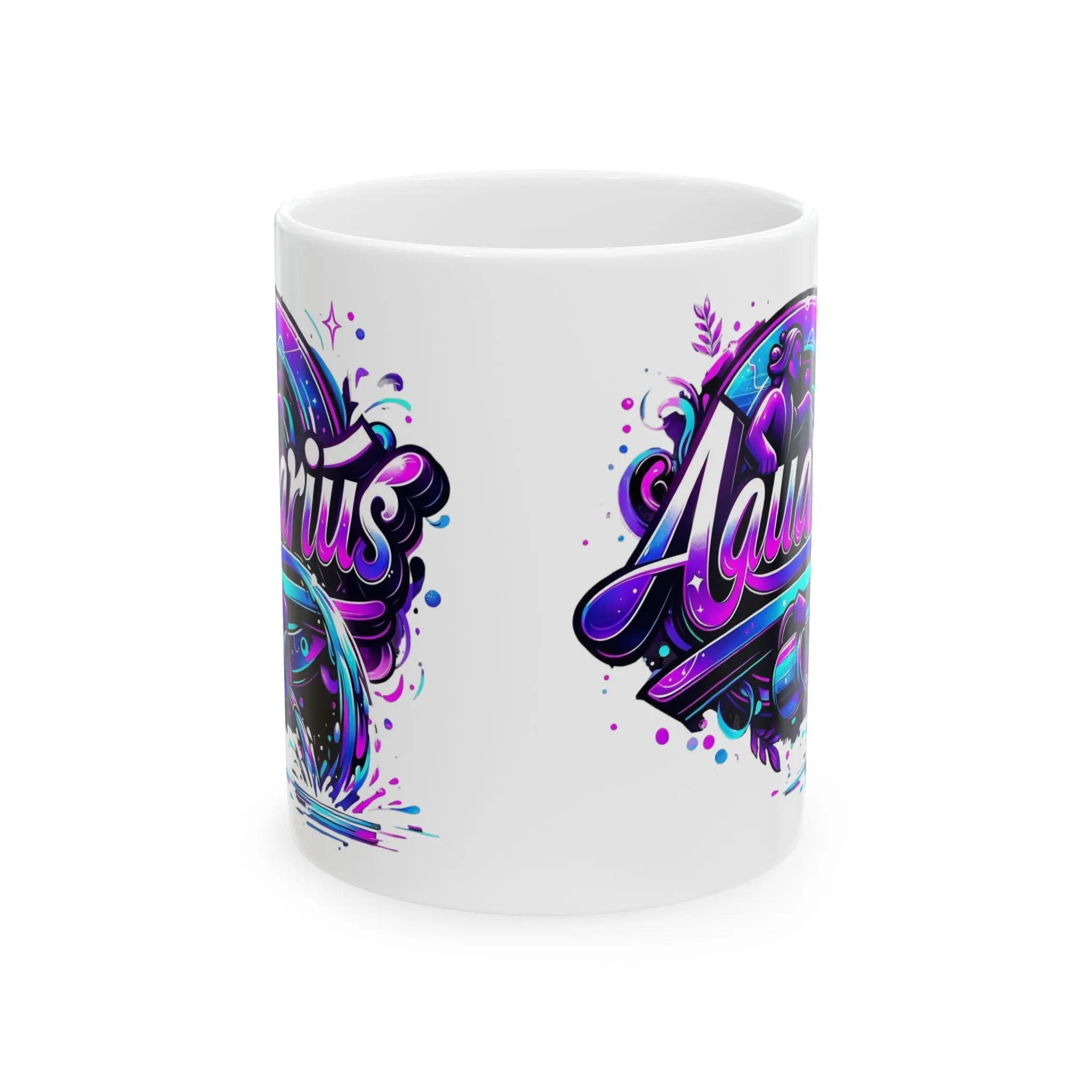 Aquarius Zodiac Typography Mug | Horoscope Coffee Cup, Purple Neon Astrology