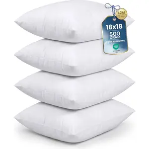 Throw Pillows (Set of 4, White) – 18 x 18 Inches Down Alternative Pillows for Bed, Sofa, and Couch - Fluffy Decorative Stuffer Pillow for Indoors & Outdoors