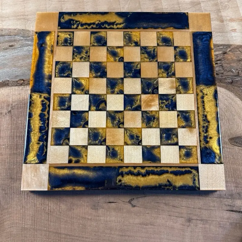 Navy Pure Gold Maple Wood Chess Board (INCLUDES PIECES)