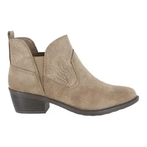 Easy Street Womens Legend Embossed Embroidered Round Toe  Casual Boots Ankle Low Heel 1-2" - Beige