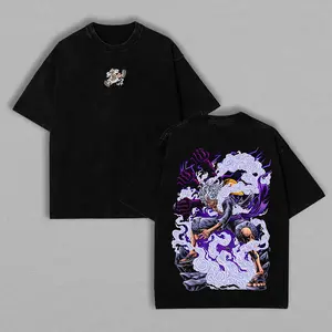 Vintage Anime Pirate Sun God Graphic Tee – Acid Washed 100% Cotton, Oversized Unisex Streetwear, Retro Manga Style T-Shirt, Breathable Summer Casual Top