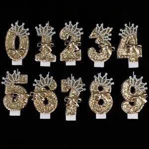 Gold Crown Birthday Candle with Creative Butterfly Knot Decoration, Perfect for Halloween and Christmas Parties, Festive Celebration Essentials