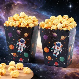 10 Astronaut Popcorn Boxes with Striped Paper Bags, Party Bags, Candy Boxes, Perfect for Themed Celebrations, Party Decorations | Elegant Party Boxes | Decorative Popcorn Boxes