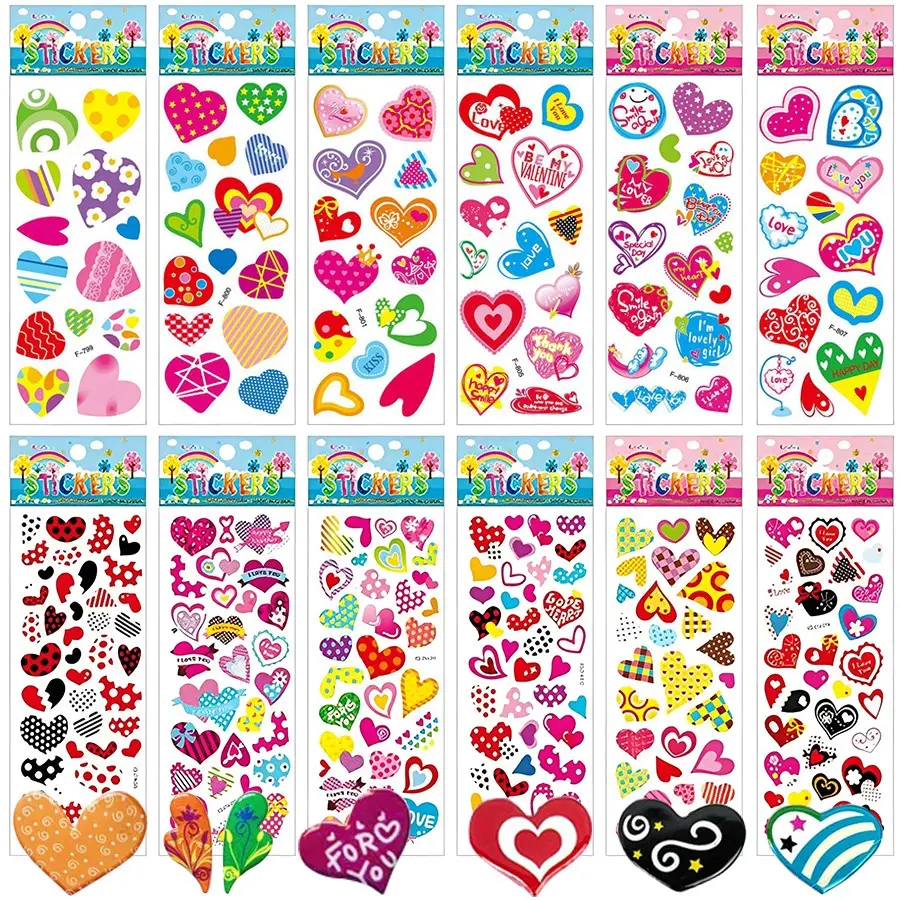 6/12/24pcs Heart Styles Bubble Stickers Cartoon Creative Self-adhesive ...