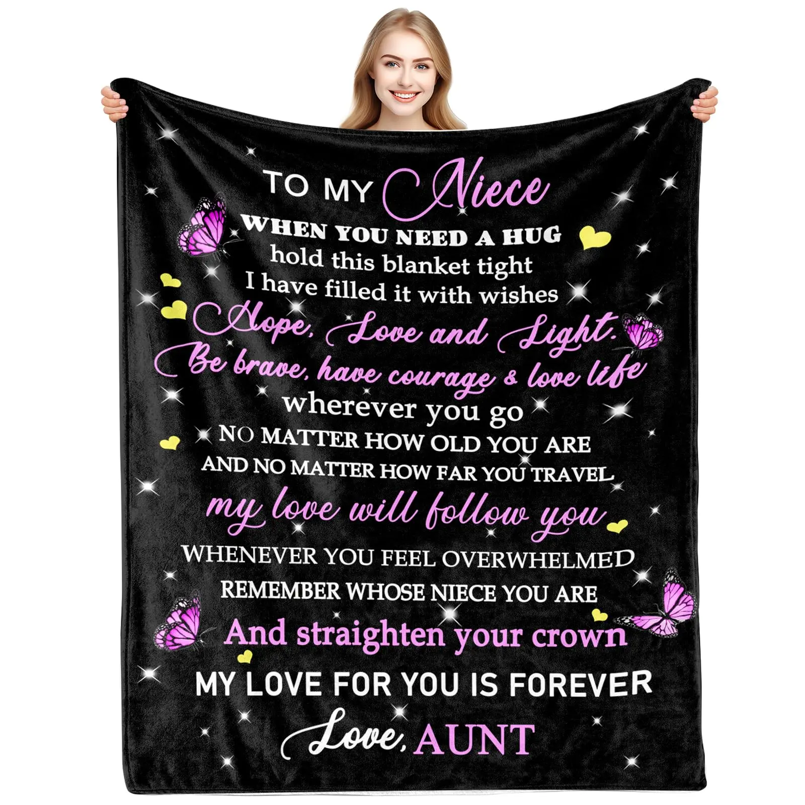 Auntie's Personalised Letter Print Blanket - Soft Texture Flat Weave Multi-Size Niece Gift for Birthday, Christmas (60×50 in)