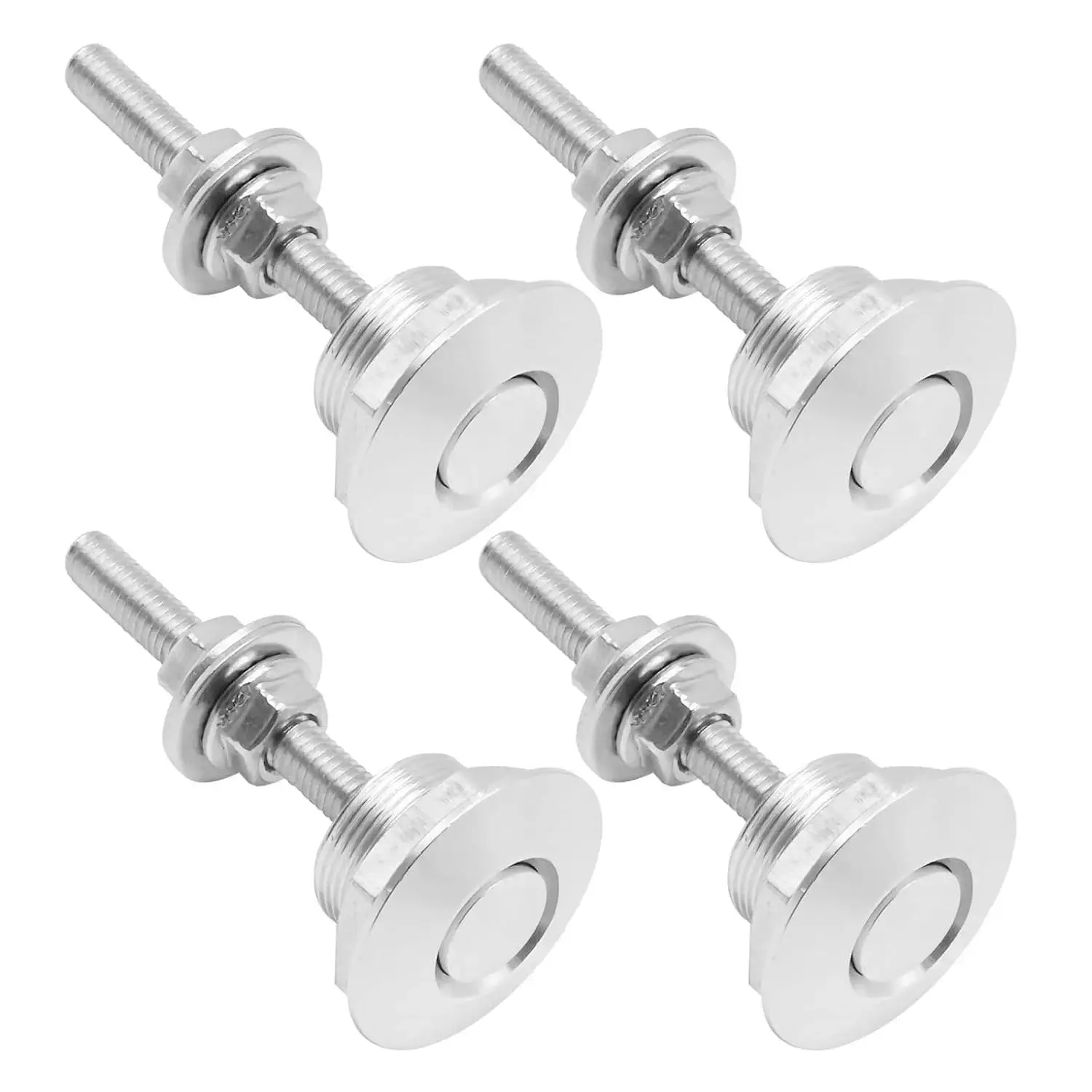 GJANSH 4Pcs Universal Aluminum Quick-Release Lock Latches, 1.25-Inch Diameter Silver Vehicle Fasteners for Bumper, Hood and License Plate
