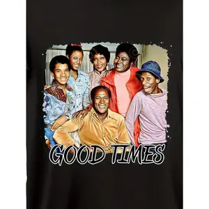 Men's Good Times Retro Print Cotton T-Shirt - Classic Fit, Breathable, Vintage Style with Colorful Character Design, Made in USA, Ideal for Casual Wear, Relaxed Fit TeeRetro Print ShirtMade In Usa Tee
