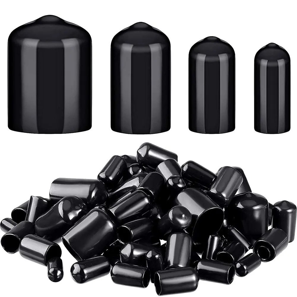 80-Piece Flexible Rubber End Caps, Easy Install Multi-Size Bolt Covers Screw Caps for Automotive & Motorcycle Car Exterior Decoration, 1/4 to 3/4 In Thread Protection (Black), Flexible Caps