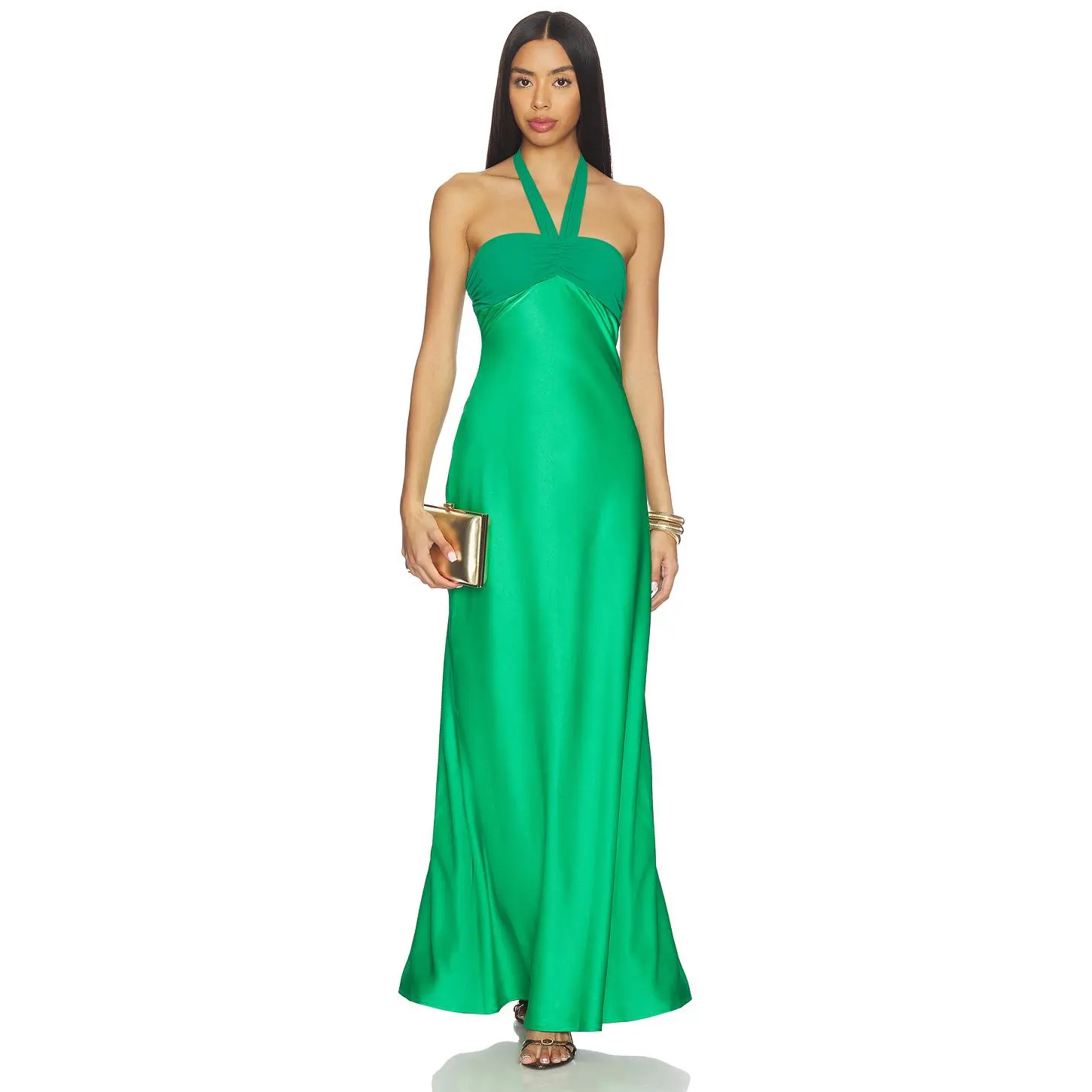 Runaway The Label Marilla Ruched Halter Maxi Dress in Emerald