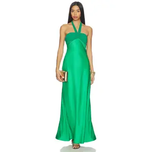 Runaway The Label Marilla Ruched Halter Maxi Dress in Emerald