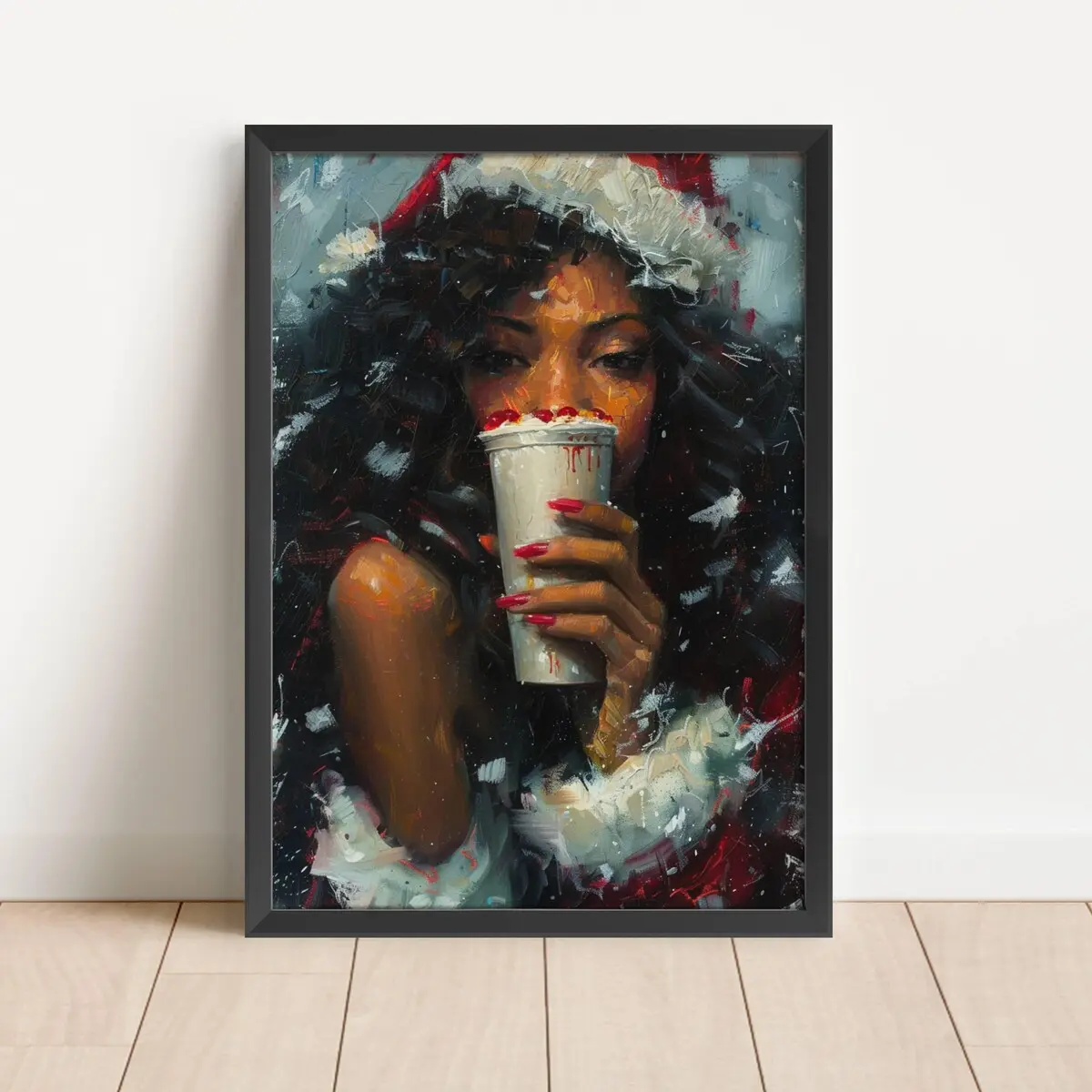 Black Woman Christmas Wall Art – African American Xmas Poster, Festive Holiday Decor, Room Decor, Unframed