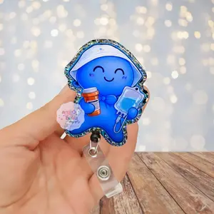 Pharmacy Balloon Glove Badge Reel, Glitter Pharmacist ID Clip, Pharmacy Tech Badge Reel, Cute Pharmacist Badge Holder, Pharmacy Badge Reel,