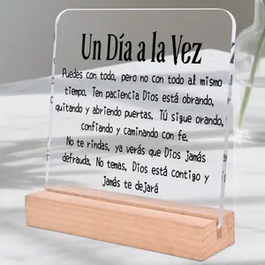 Spanish Christianity Acrylic Ornament with Wooden Base, Charming Decorative Sign & Plaque, Ideal for Desktop Decoration, Home Office Decor, Home Shelf Desk Decor