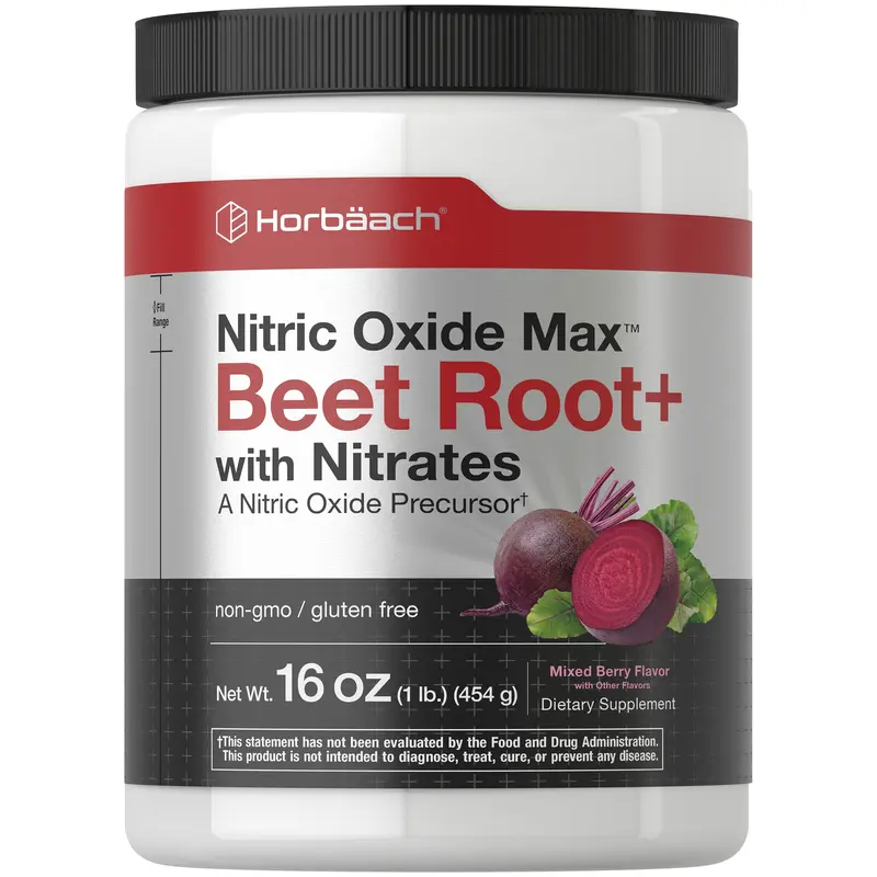 Horbäach Nitric Oxide Powder | 16 oz | Supplement for Men & Women | with Beet Root & Nitrates | Mixed Berry Flavor | Vegan, Non-GMO & Gluten Free
