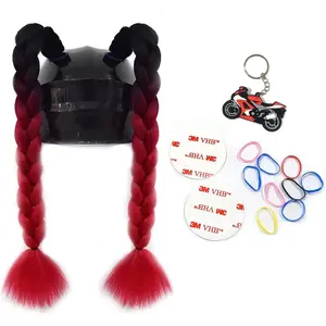 2 Pcs Helmet Pigtail Braids Hair Tails Reusable Suction Cup Decor for All Motorcycle & Bicycle Helmets