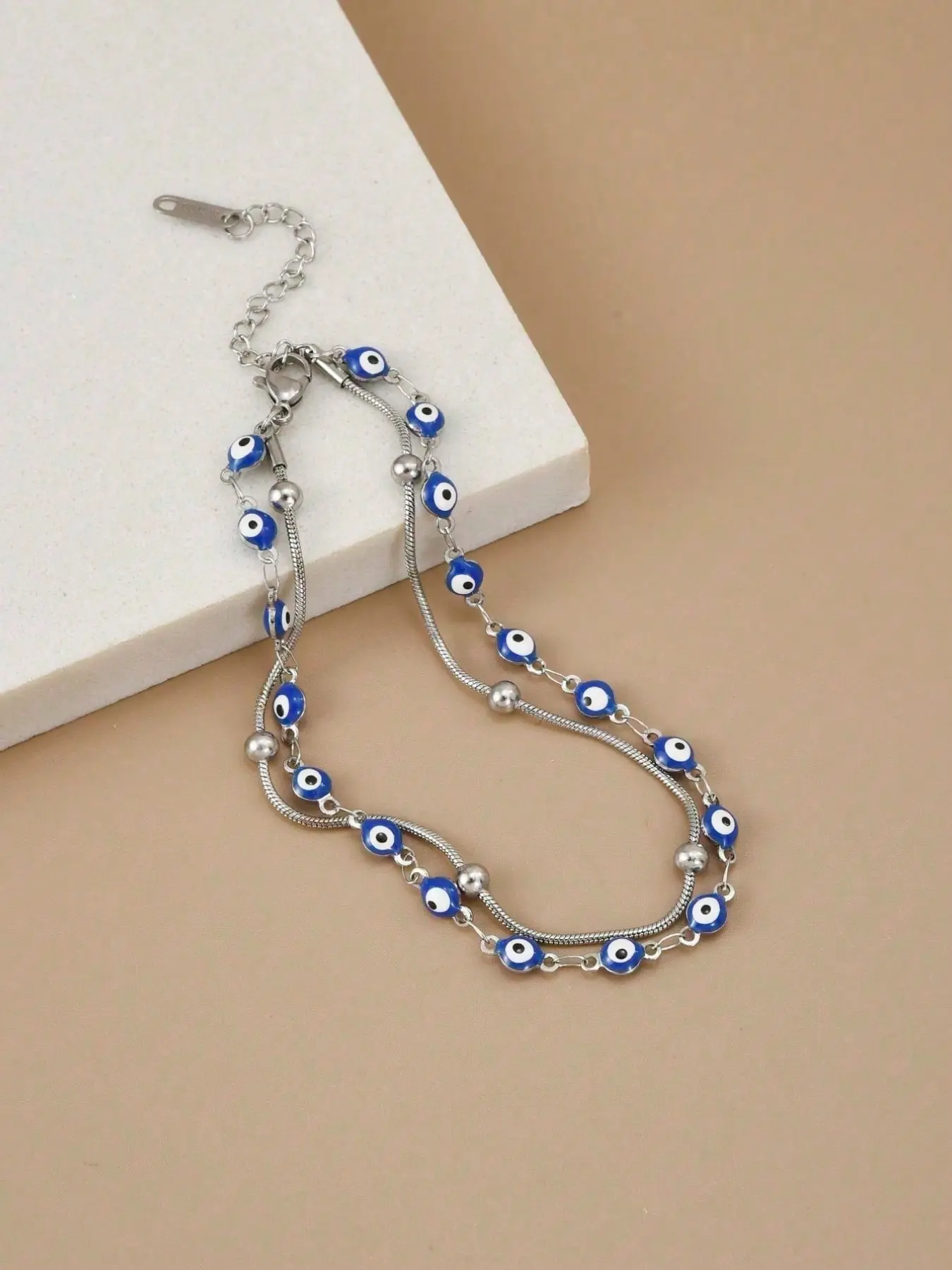 Lucky Evil Eye Symbolism Beaded Boho Anklet Bracelet Stainless Steel Chain Handmade Adjustable Protection Amulet Anklet Good Luck Summer Beach Holiday Foot Jewelry Wearable Jewelry Gift Fashionable Jewelry Accessories