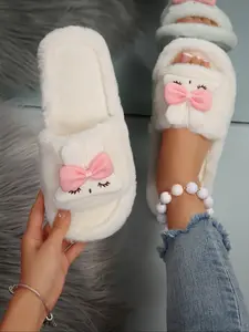 Women's New Plush Home Slippers, Cute Design with Cartoon Rabbit Decoration, Soft and Puffy, One-Piece Easy Wear, Fall & Winter Comfort