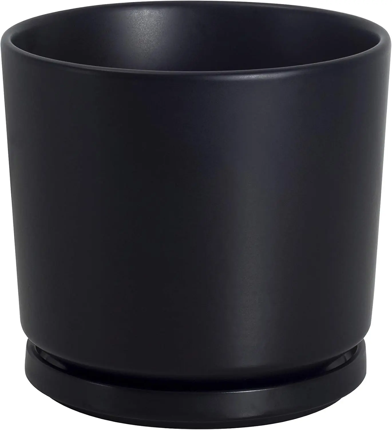 7 in Ceramic Flower Planters - Modern Minimalist Style Ceramic Material Pots with Drain Hole & Saucer, for Indoor Use, Office & Home Decor (Black), 7 Inch