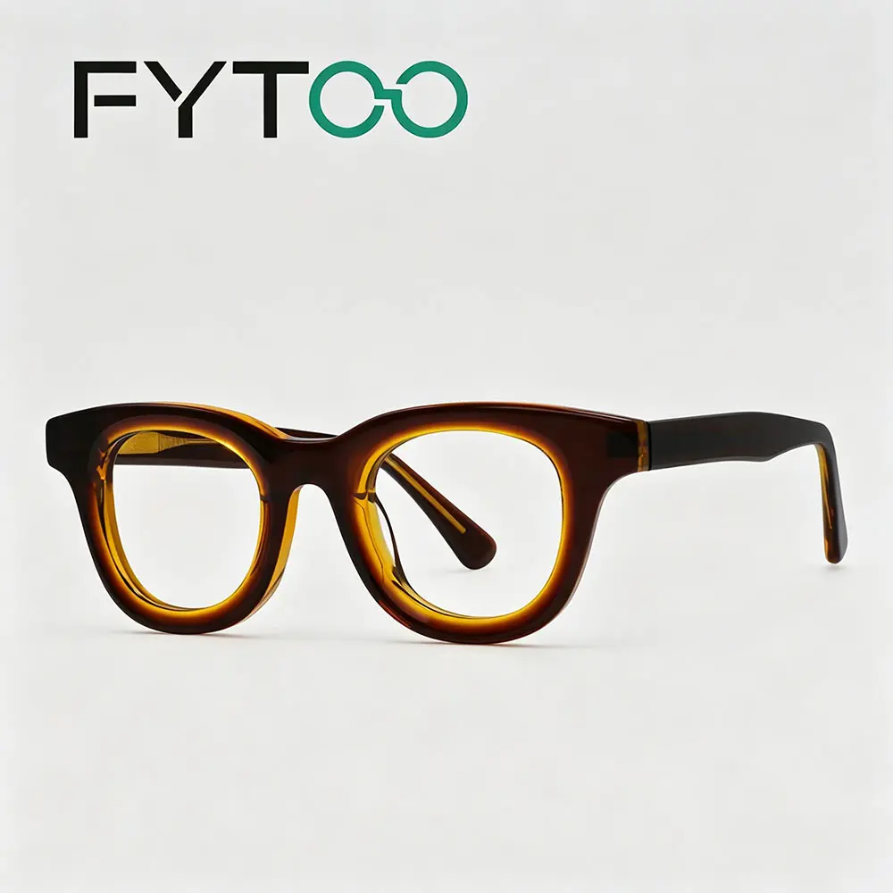 FYTOO Gradient Amber Tortoiseshell Cat Eye Acetate Glasses, Vintage Thick Frame Fashion Eyeglasses