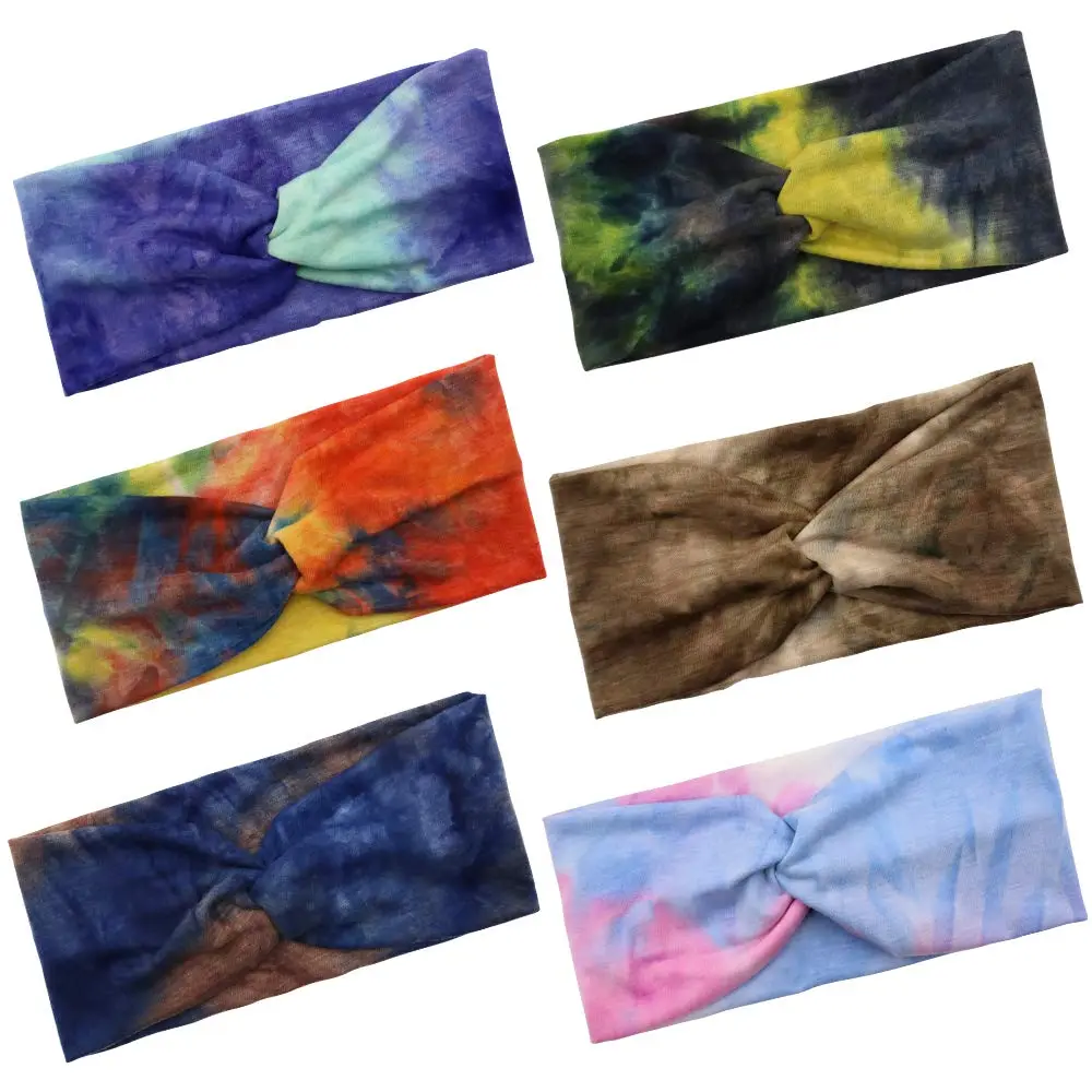 6 count Tie Dye Headbands for Women - Knot Turban Headbands, Boho Knotted Yoga  Wraps, Criss Cross Bands
