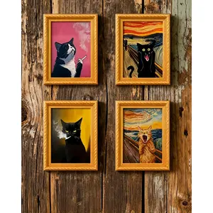 Cat Refrigerator Magnet-Cat Series, Higher End Fridge Magnets, Screaming Kittens, Orange Cats, Durable Bamboo Materials, Home and Office Decoration, Holiday Gifts, Kitchen Accessories, Wooden Retro Refrigerator
