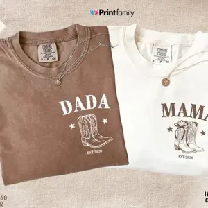 Comfort Colors Pregnancy Announcement T-Shirt, Western Baby Reveal Outfit For New Parents, Cowboy Cowgirl Mama Dada Matching Gift Tee, Trendy Graphic Tee