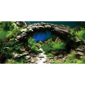 AWERT 48x24 inches Arch Stone Aquarium Background River Bed & Lake Aquarium Vinyl Background Aquatic Plant Fish Tank Background