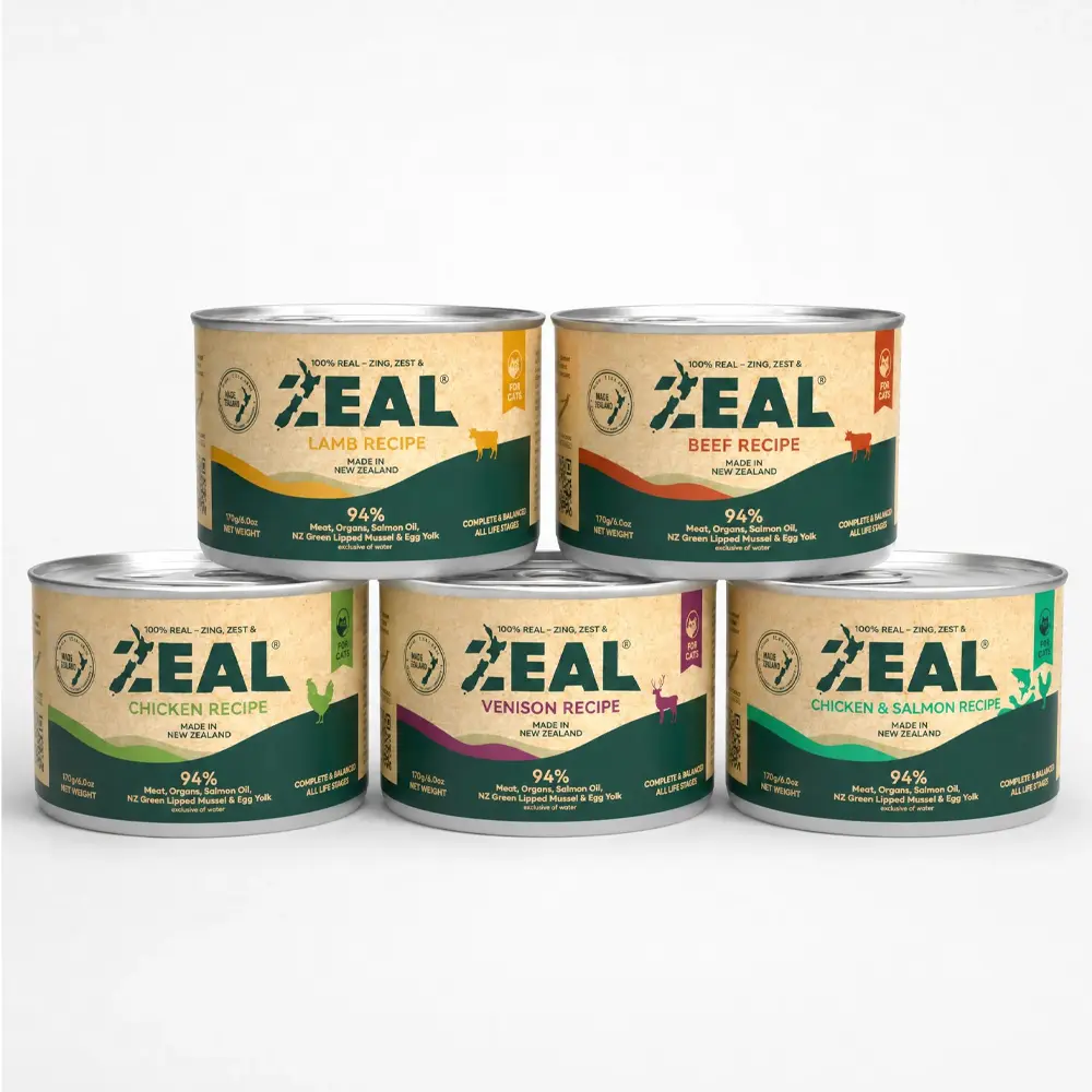 ZEAL Natural Cat Wet Food | 94% High Meat Content | Balanced Nutrition & Rich in Superfoods | Beef / Chicken / Lamb / Venison / Chicken & Salmon Recipe | Taster Pack Series | 4×90g / 4×170g / 5×170g Cans