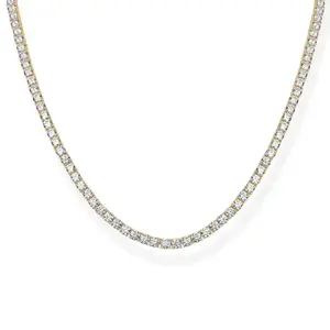 14K Gold-Plated Tennis Necklace — Simulated Diamond Tennis Chain — Sparkling Cubic Zirconia Necklace (Available Sizes: 15", 18") — Upgraded Design with Secure Box Clasp and Safety Lock — Gold Jewelry Necklace for Men and Women