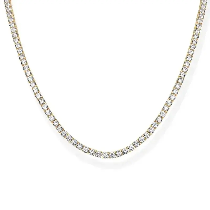 14K Gold-Plated Tennis Necklace — Simulated Diamond Tennis Chain — Sparkling Cubic Zirconia Necklace (Available Sizes: 15", 18") — Upgraded Design with Secure Box Clasp and Safety Lock — Gold Jewelry Necklace for Men and Women