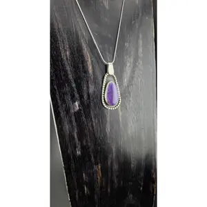 Handcut Charoite Pendant in .925 Sterling Silver